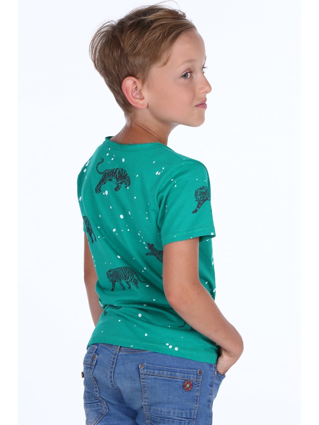 Jungen-T-Shirt mit Tigern, grün NDZ4504 – Online-Shop – Boutique